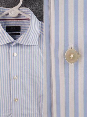 Eton French Cuff 15.5 Contemporary All Cotton Striped Blue Work Men Button Up